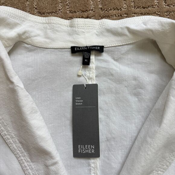 Eileen Fisher Linen Viscose Blazer Jacket Women's XL White Stretch Summer NWT - Picture 3 of 8